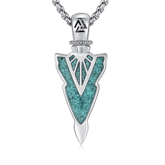 Arrowhead Necklace for Men Women 925 Sterling Silver Viking Amulet with Turquoise Arrow Jewelry Norse Pagan Fathers Day Birthday Gifts for Husband