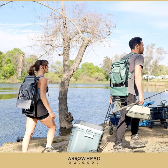 Arrowhead Outdoor Multi-Function 3-in-1 Compact Camp Chair: Backpack, Stool & Insulated Cooler, w/Bottle Holder & Storage Bag, External Pockets, Backrest, Fishing, Hiking, Heavy-Duty, USA-Based