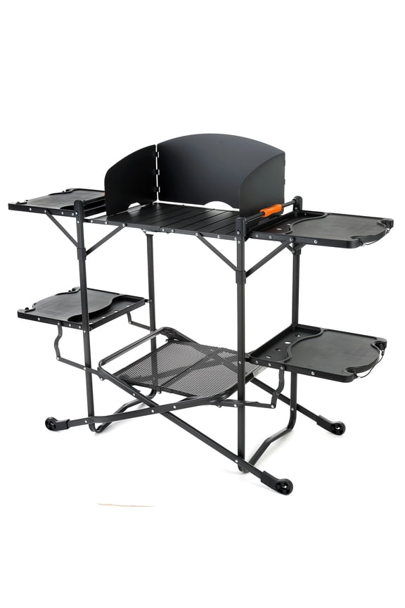 Quick Folding Kitchen Station, 54" Wide Camping Tables with Fold-out Side Tables