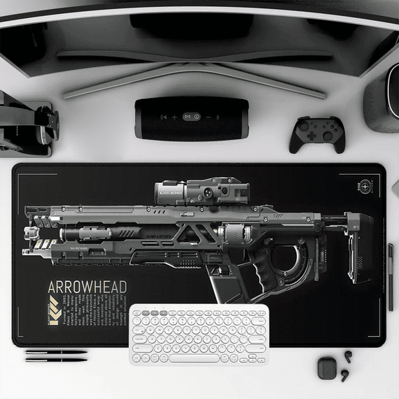 Arrowhead Rifle Mouse Pad 35.4 x 15.8 Inches Sci-Fi Weapon Design Large Rubber Desk Mat for Office Gaming