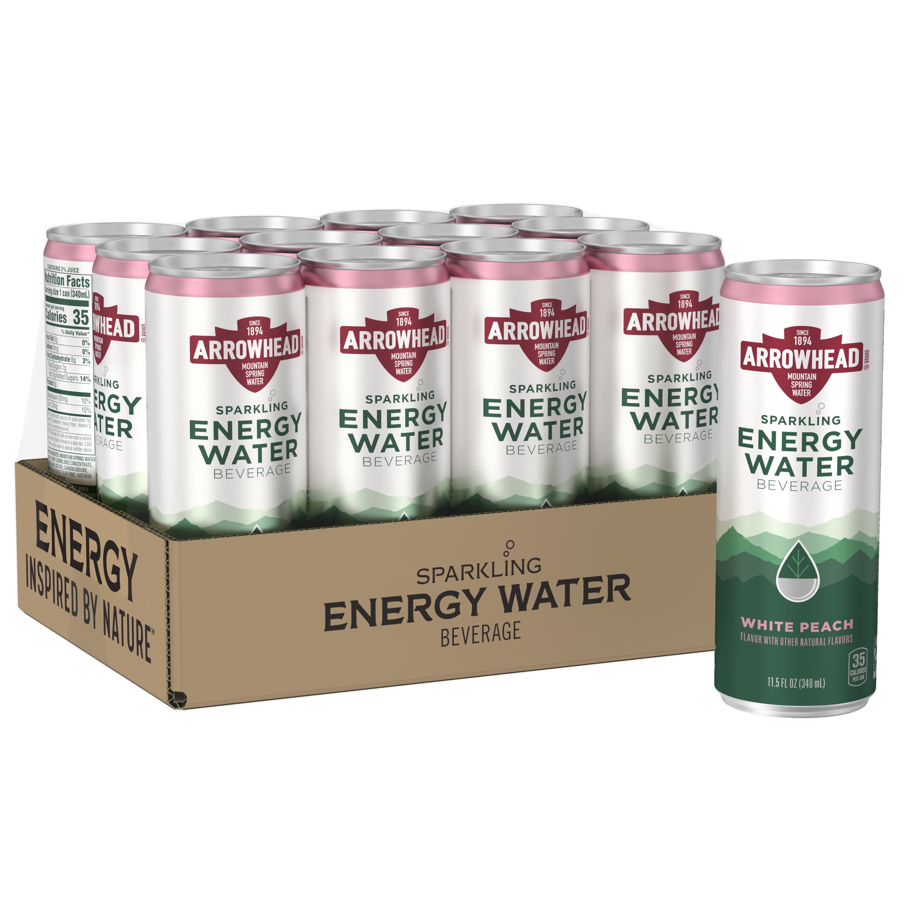 Arrowhead Sparkling Energy Water Beverage White Peach Flavor 11.5 Fl