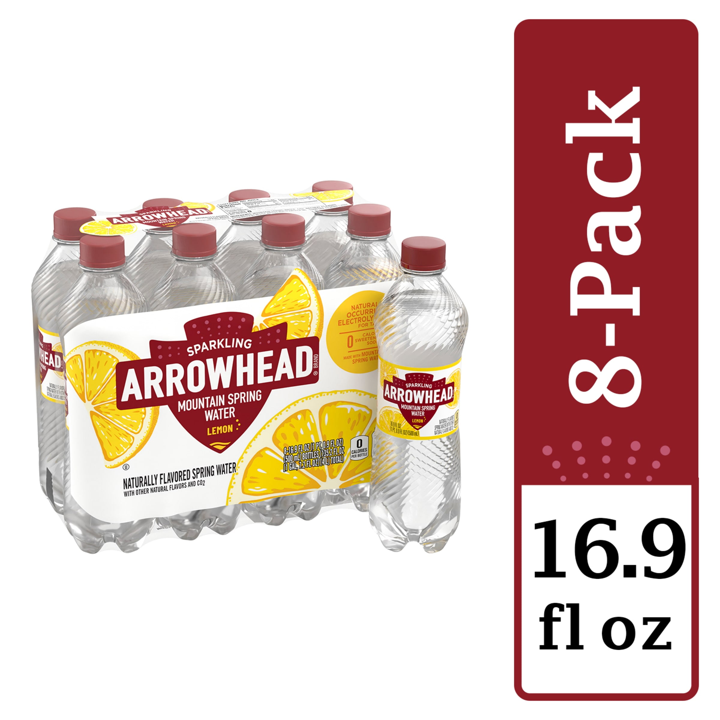 Arrowhead Sparkling Water, Lively Lemon, 16.9 oz. Bottles (8 Count