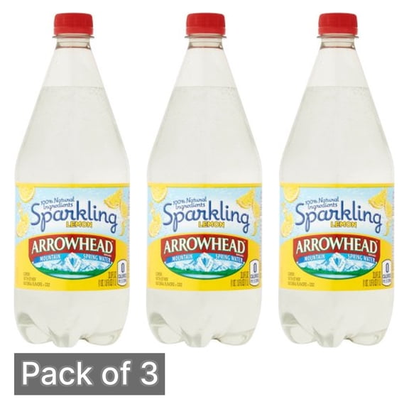 Arrowhead Sparkling Water, Lively Lemon, 33.8 fl oz Bottle - Pack of 3