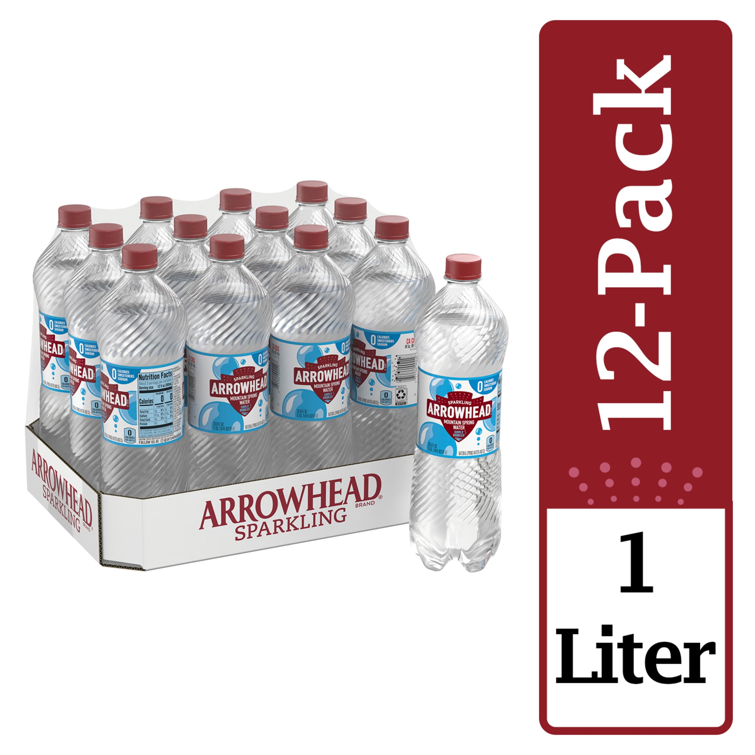 Arrowhead Sparkling Water, Simply Bubbles, 33.8 oz. Bottles (Pack of 12)