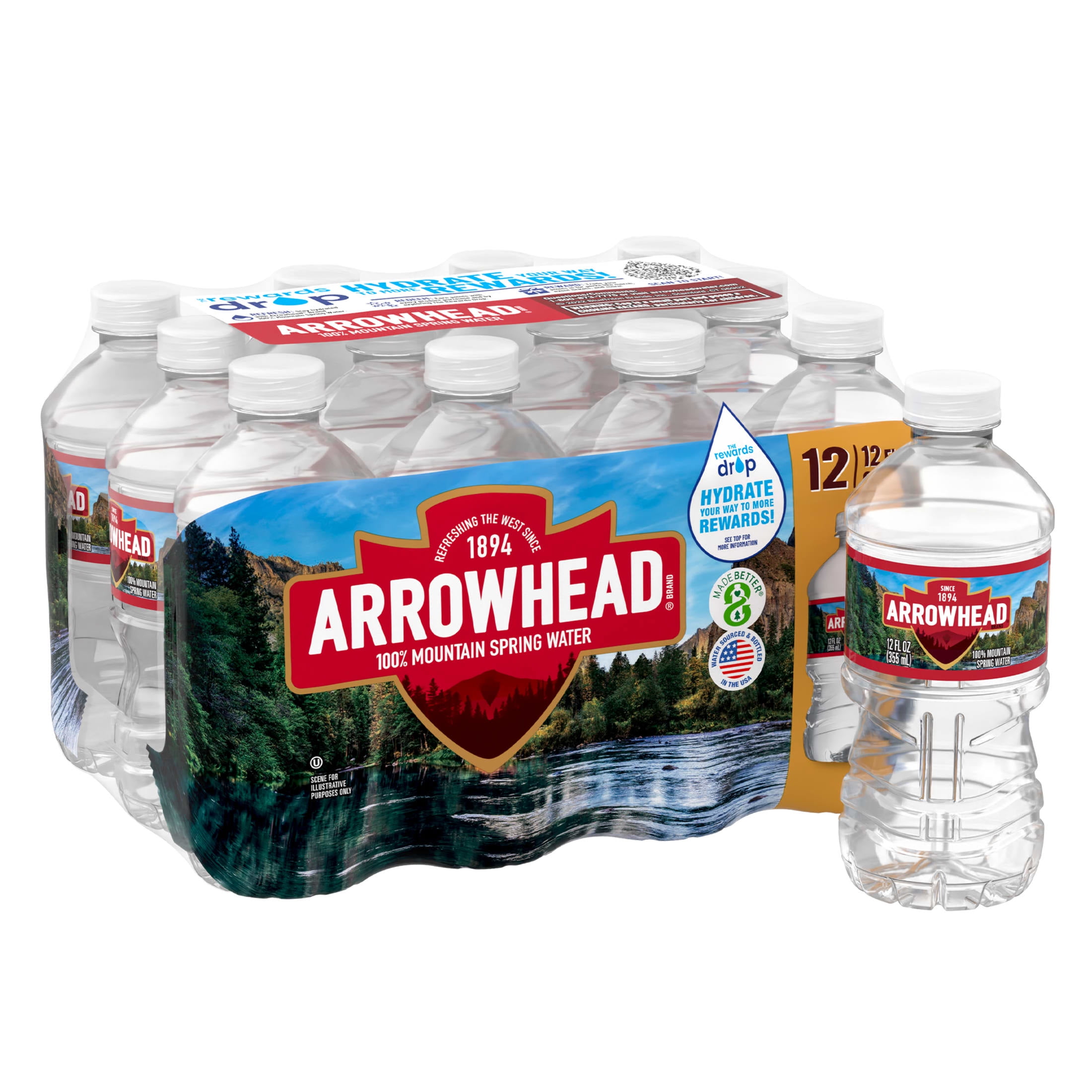 Arrowhead Mountain Spring Water, 12 Fl Oz, 12-Pack Plastic Bottles