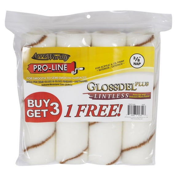 Arroworthy 1026292 9 x 0.375 in. Glossdel Plus Woven Regular Paint Roller Cover, White - Pack of 4