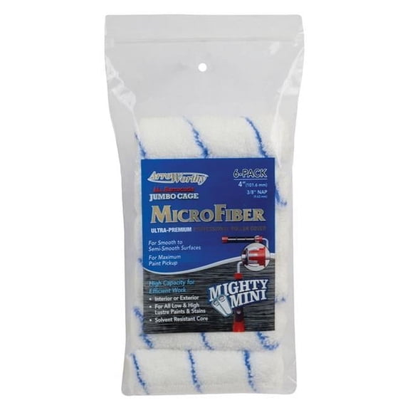 Arroworthy Barracuda Microfiber 0.38 x 4 in. Jumbo Paint Roller Cover for Smooth to Semi-Smooth Surfaces - 6 Pack