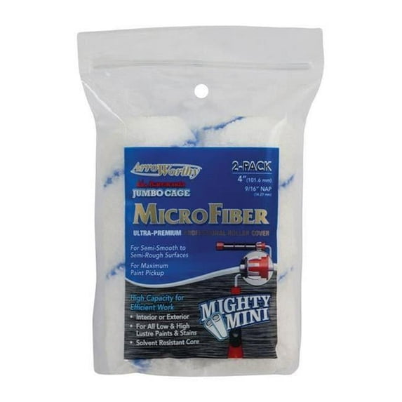 Arroworthy 1896612 Barracuda Microfiber 0.56 x 4 in. Jumbo Paint Roller Cover for Semi-Smooth to Semi-Rough Surfaces - 2 Pack
