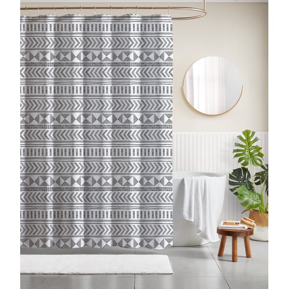 Arrows And Shapes Black Onyx Polyester Canvas Shower Curtain