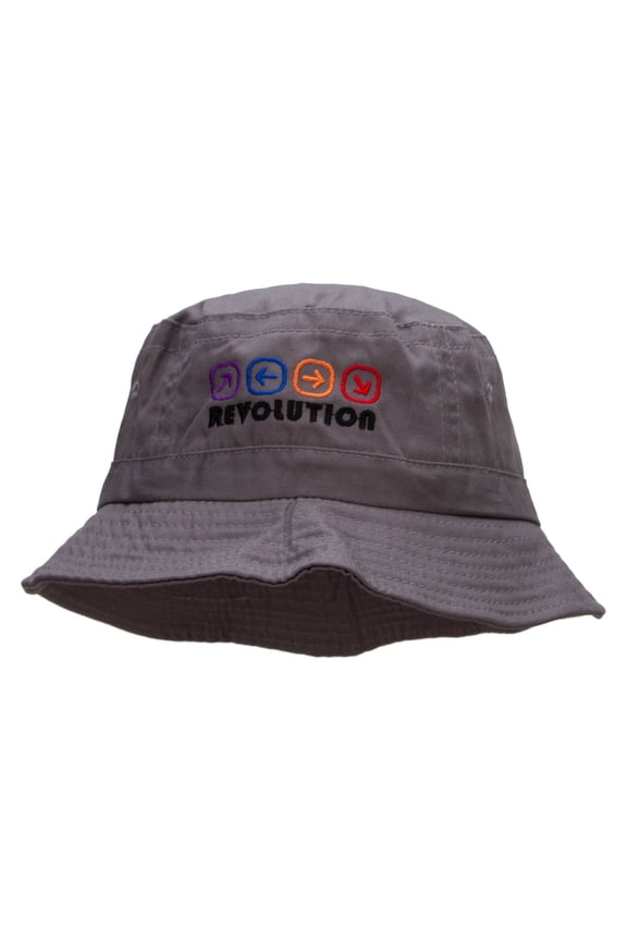 Arrows Dance Revolution Embroidered Pigment Dyed Bucket Hat - Charcoal OSFM