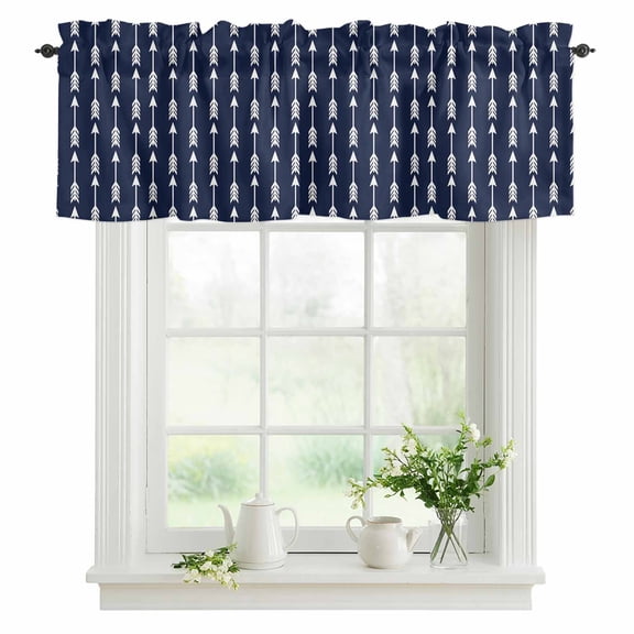 Arrows Shafts Fletching Valances for Windows, Rod Pocket Kitchen Valance Curtains - Soft & Washable Small Window Treatment for Living Room, Bathroom, Navy Blue Bohemian Tribal Style 42x12inch