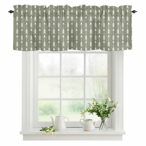 Arrows Shafts Fletching Valances for Windows, Rod Pocket Kitchen Valance Curtains - Soft & Washable Small Window Treatment for Living Room, Bathroom, Sage Green Bohemian Tribal Style 42x12inch