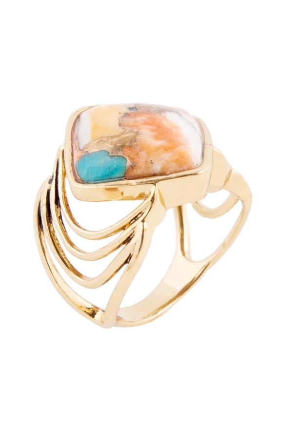 Arrows Turquoise and Spiny Oyster Matrix Bronze Ring