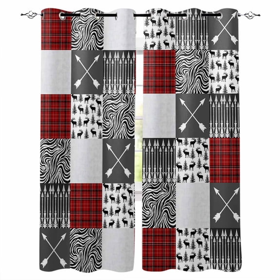 Arrows Zebra Stripes Blackout Curtains 63 Inch Length Forest Deer Red Black Buffalo Plaid Thermal Insulated Window Curtain Window Drapes 2 Panels for Bedroom Living Room 42"Wx63"L