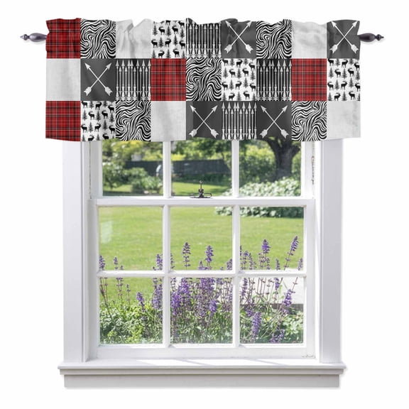 Arrows Zebra Stripes Valance Curtain for Windows Forest Deer Red Black Buffalo Plaid Rod Pocket Curtain Valances Short Window Treatments Panels for Kitchen Bathroom Laundry Room Basement 60 x 14 Inch