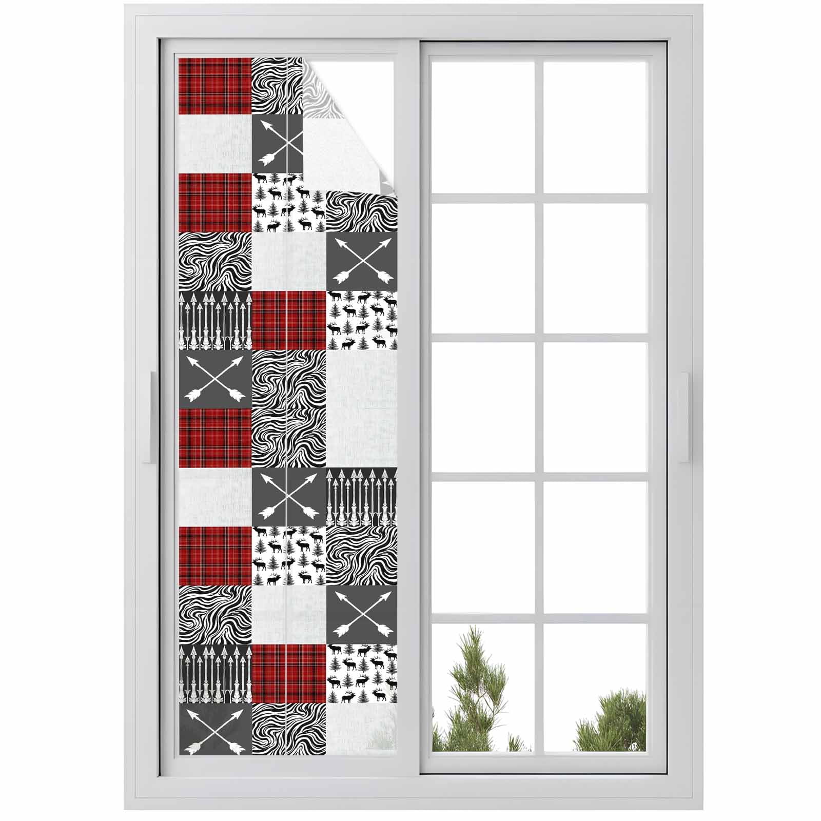Arrows Zebra Stripes Window Privacy Film, Forest Deer Red Black Buffalo Plaid Frosted Glass Window Clings Static Cling UV Heat Blocking Reusable Door Sticker for Bathroom 29.5 x 118 Inch
