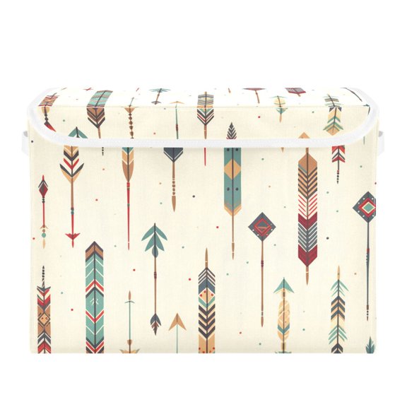 Arrows with Ethnic Style Pattern Foldable Storage Bin with Lid and Handle Collapsible Storage Box 16.5 x 12.6 x 11.8 inches