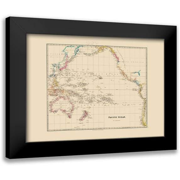 Arrowsmith 18x14 Black Modern Framed Museum Art Print Titled - Pacific Ocean - Arrowsmith 1844