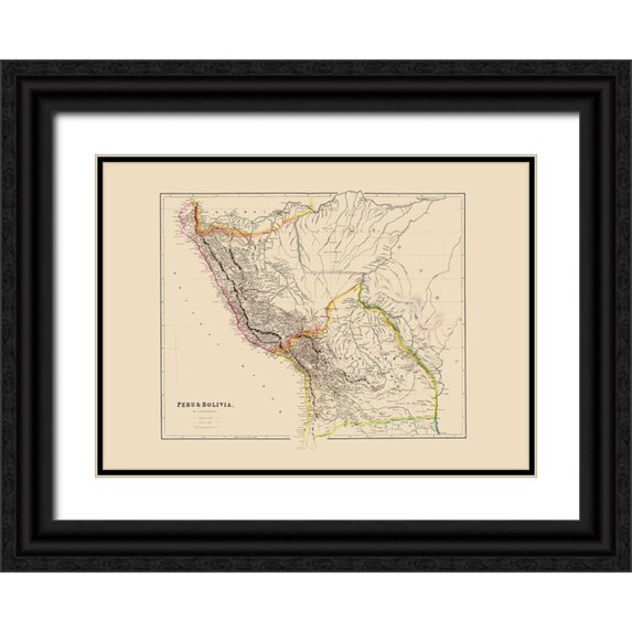 Arrowsmith 24x18 Black Ornate Wood Framed with Double Matting Museum Art Print Titled - South America Peru Bolivia - Arrowsmith 1844