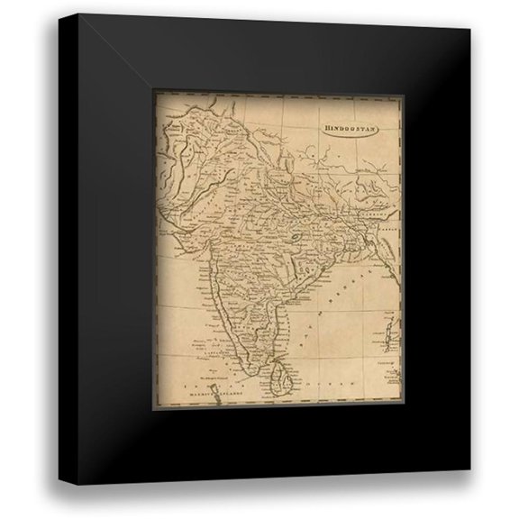 Arrowsmith, Aaron 12x14 Black Modern Framed Museum Art Print Titled - Hindoostan, 1812