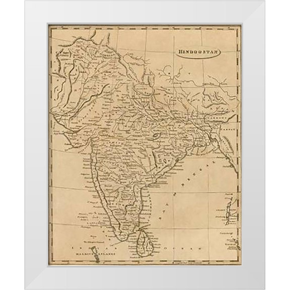 Arrowsmith, Aaron 12x14 White Modern Wood Framed Museum Art Print Titled - Hindoostan, 1812