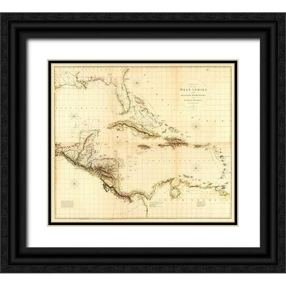 Arrowsmith, Aaron 13x12 Black Ornate Wood Framed with Double Matting Museum Art Print Titled - ComVintageite: West Indies, 1810