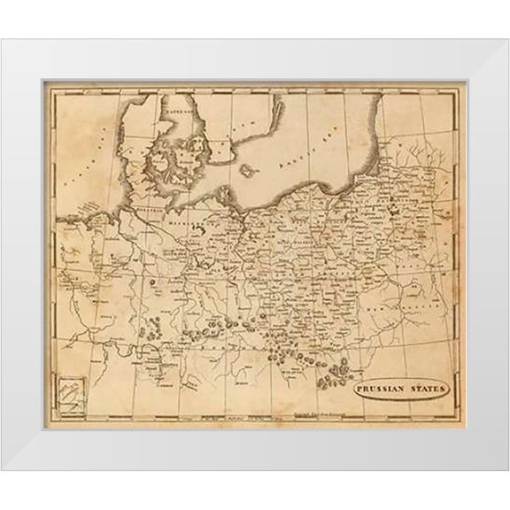 Arrowsmith, Aaron 14x12 White Modern Wood Framed Museum Art Print Titled - Prussian States, 1812