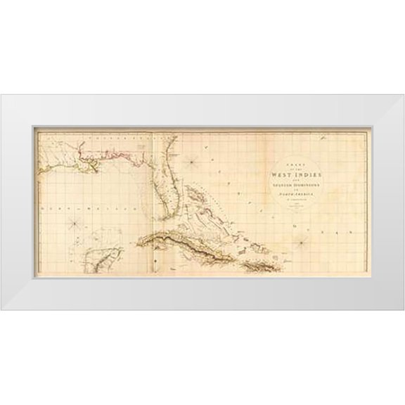 Arrowsmith, Aaron 14x8 White Modern Wood Framed Museum Art Print Titled - West Indies I, 1810