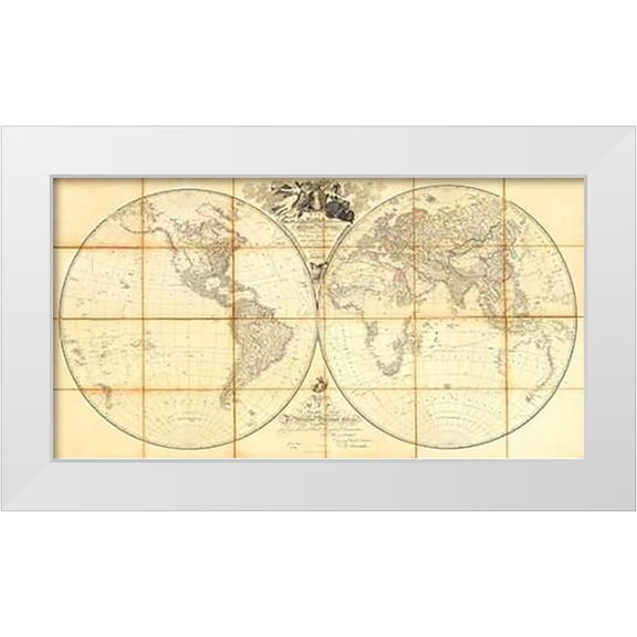 Arrowsmith, Aaron 14x9 White Modern Wood Framed Museum Art Print Titled - Map of the World, Researches of Capt. James Cook, 1808