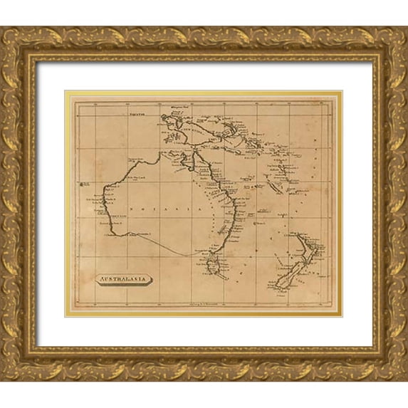 Arrowsmith, Aaron 24x20 Gold Ornate Wood Framed with Double Matting Museum Art Print Titled - Australasia, 1812