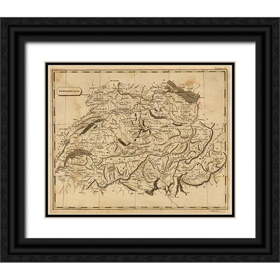 Arrowsmith, Aaron 31x26 Black Ornate Wood Framed with Double Matting Museum Art Print Titled - Switzerland, 1812