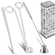 Arroyner 3-Pack Candle Accessory Set, Candle Wick Trimmer, Bell Shaped Candle Wick Dipper, Candle Snuffer, Stainless Steel Candle Care Kit with Gift PackageSilver Color