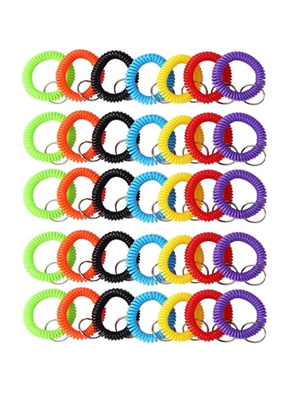 35Pcs Colorful Wrist Spring Spiral Coil Keychain Stretchy Key Chain Bracelet for Outdoor, Pool and Gym