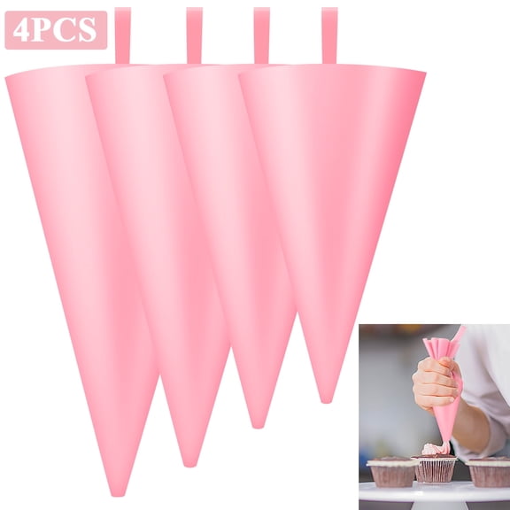 Arroyner 4 Reusable Silicone Pastry Bag Icing Piping Cream Pastry Bag for Cake Frosting Decoration, Pink