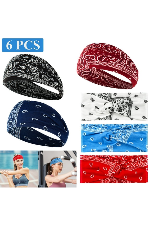 6Pcs Women's Boho Flower Headbands Elastic Hair Bands Knotted Head Wraps Turbans for Yoga Sport Workout Makeup
