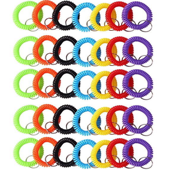 Arroyner 70Pcs Colorful Wrist Spring Spiral Coil Keychain Stretchy Key Chain Bracelet for Outdoor, Pool and Gym