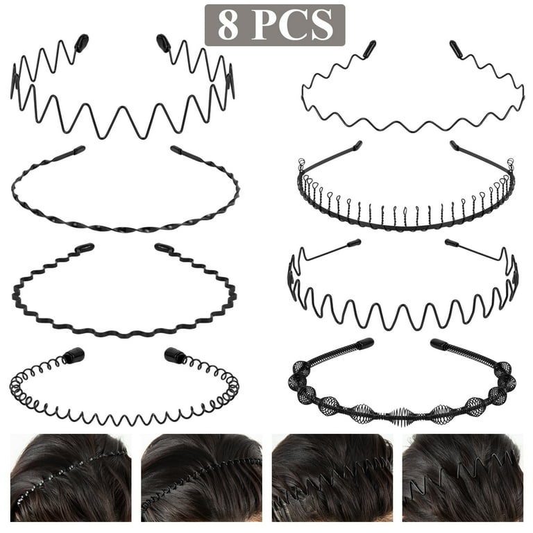 Arroyner, Metal Hair Bands, 8Pcs, Unisex Elastic Wavy Headbands