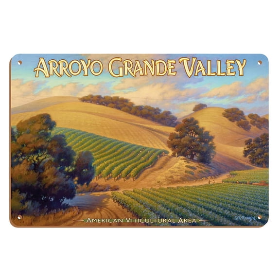 Arroyo Grande Valley Wineries - California Vineyards Wine Country Art by Kerne Erickson - 8 x 12 inch Vintage Wood Art Sign
