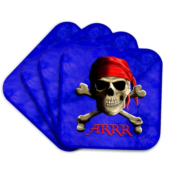 3drose, Arrr Talk like a Pirate Jolly Roger Pirate Skull on Sailing Chart., Set of 4 Coasters - Soft