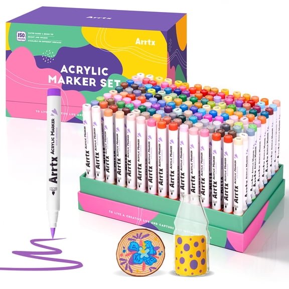 Arrtx 150 Colors Acrylic Makers Paint Pens, Brush Tip Markers for Rock Painting, Wood, Canvas, DIY Crafts, Art Supplies for Adults & Artists