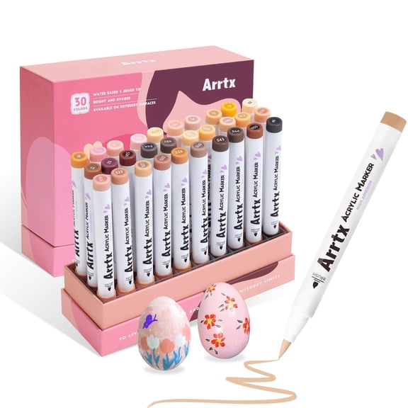 Arrtx 30 Colors Skin Color Acrylic Paint Pens, Skin Tone Paint Markers Paint Pens for Artists Adults Coloring Drawing Brush Tip for Rock Painting, Wood, Canvas, DIY Crafts Making Art Supplies