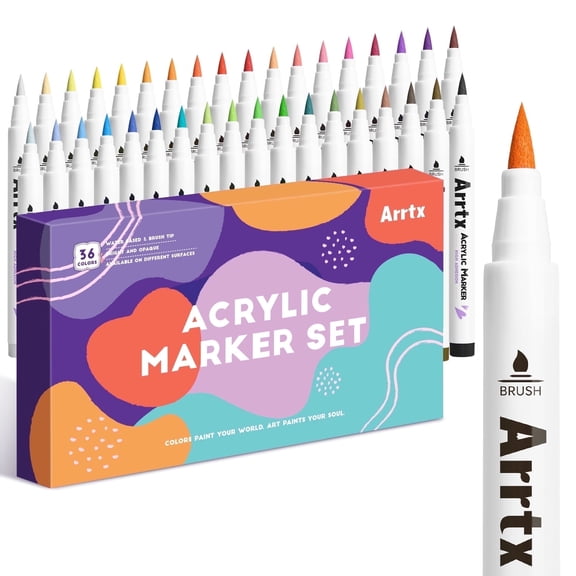 Arrtx 36 Colors Acrylic Paint Markers, 1-5mm Brush Tip Paint Pen, Waterproof Non Toxic Water Based Markers for DIY Crafts Making, Rock Painting, 36D