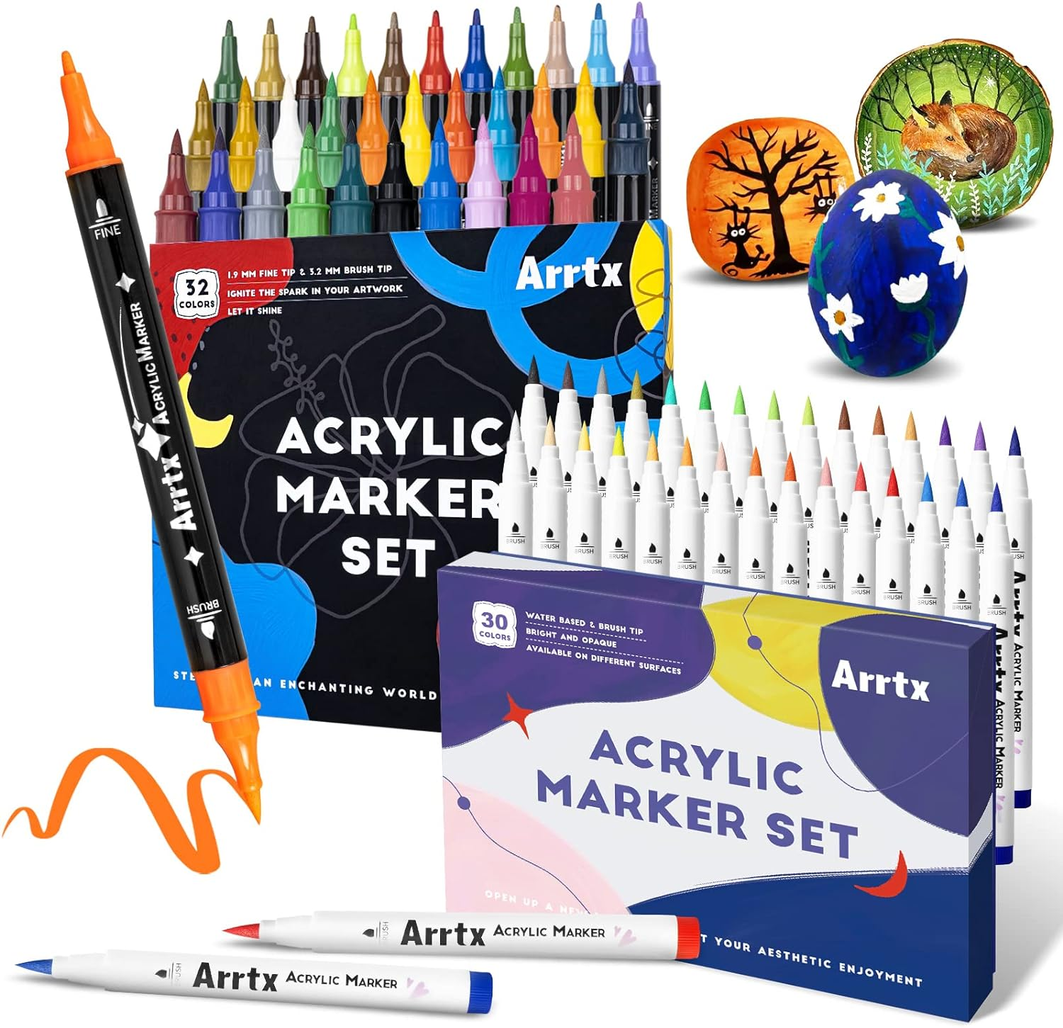 24 Neon Fluorescent Acrylic Paint Pens Medium Special Color Series Markers Set 3mm Tip, Rock Painting, Glass, Mugs, Wood, Metal, Canvas, DIY Projects