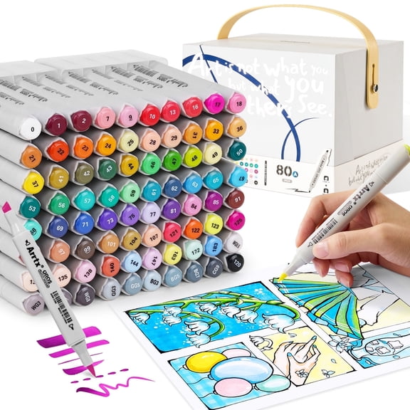 Arrtx 80 Colors Alcohol Based Art Markers, Dual Tip Alchol Markers Set for Pro Artists