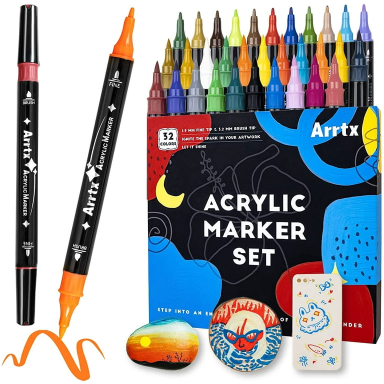 Penguin Art Supplies 28 Dual Tip Acrylic Paint Pens: Craft Paint Markers for Painting Wood, Glass, Rock, Ceramic, Porcelain - Non Toxic Reversible