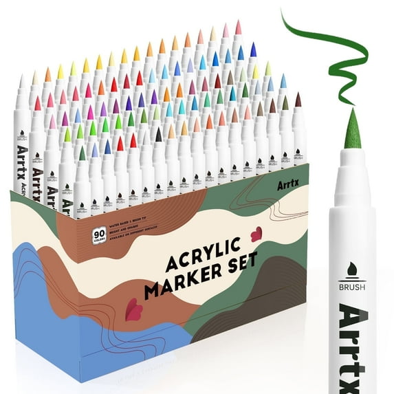 Arrtx Acrylic Paint Pens, 90 Colors 1-6mm Brush Tip Water Based Acrylic Paint Markers for Rock Painting, Easter Eggs, Glass, Fabric, Christmas Gift
