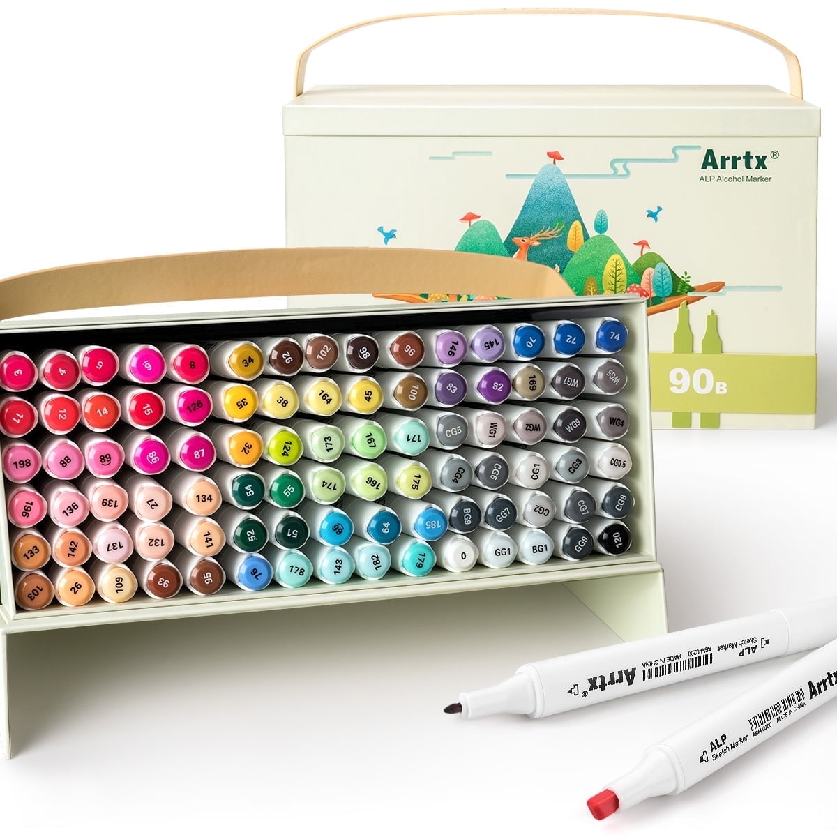 Arrtx Markers, ALP 90 Colors Alcohol Based Markers Dual Tips Coloring Marker Pens, Professional Art Supplies for Coloring, Drawing, Illustration, Painting, Sketching, Multi-color