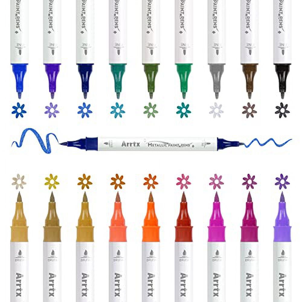 Arrtx Metallic Paint Pens 18 Colors Metallic Brush Marker and Fine Tip