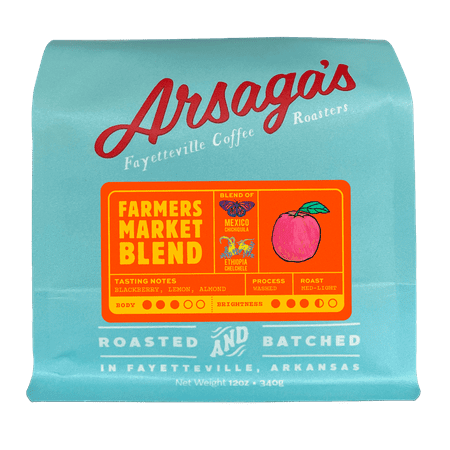 Arsaga's Farmers Market Black Coffee, Medium Roast, Naturally Cafffeinated, Whole Beans, 12oz, 1 Count
