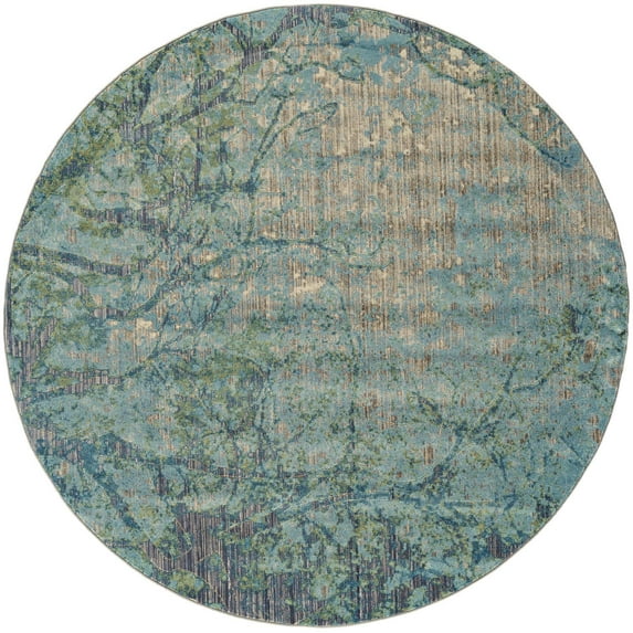 Arsene Textured Abstract Rug, Capri Blue/Yellow, 8ft - 9in x 8ft - 9in Round